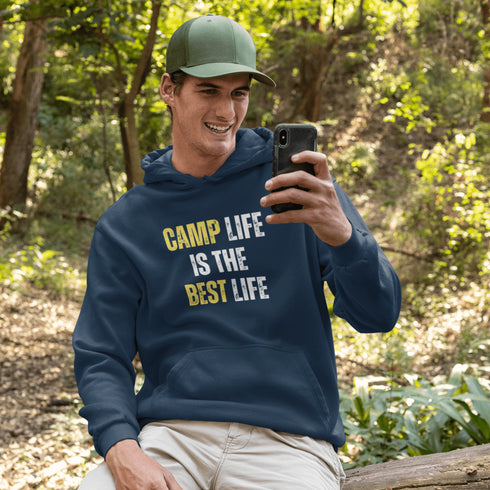 Introducing the ultimate Camping Hoodie for all you wilderness aficionados who believe that "Camp Life Is The Best Life" - because let's be honest, nothing beats the smell of pine trees in the morning, or the thrill of discovering that your tent is still waterproof after a surprise midnight downpour.